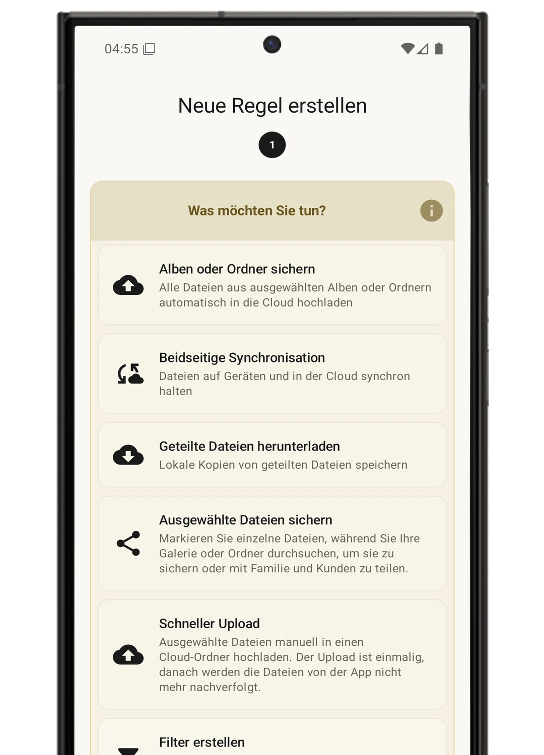 Sync-Regeln festlegen und Dateien einmalig senden