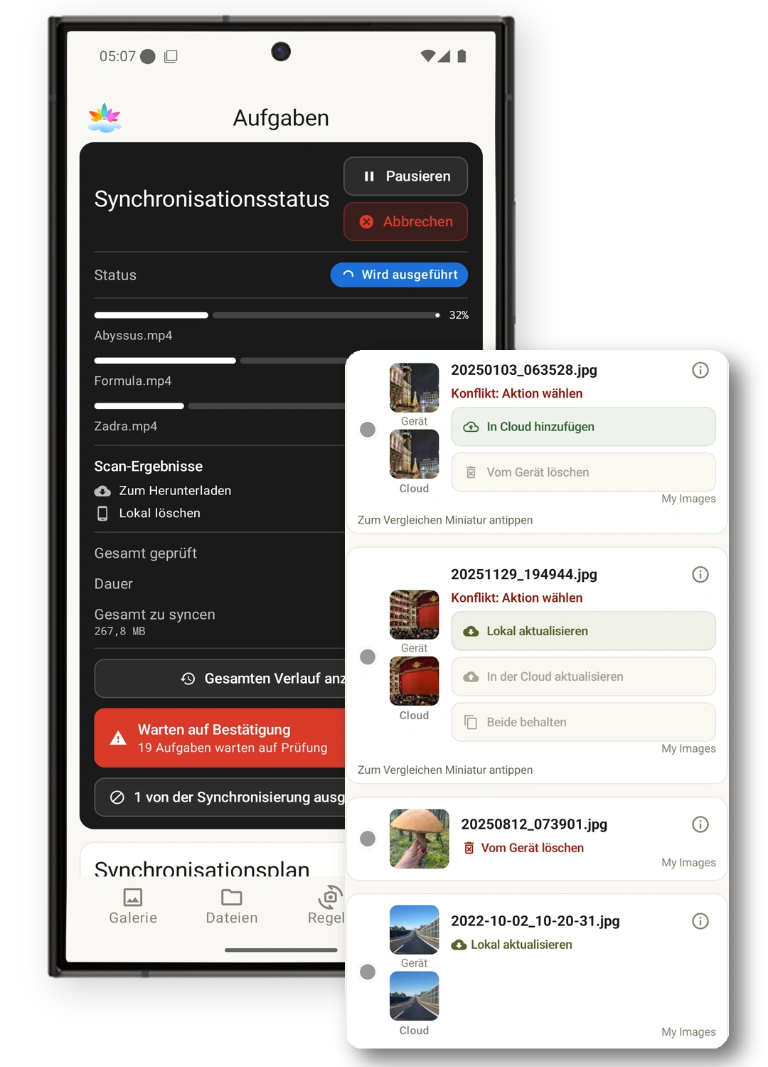 Erste Synchronisierung prüfen und Konflikte lösen