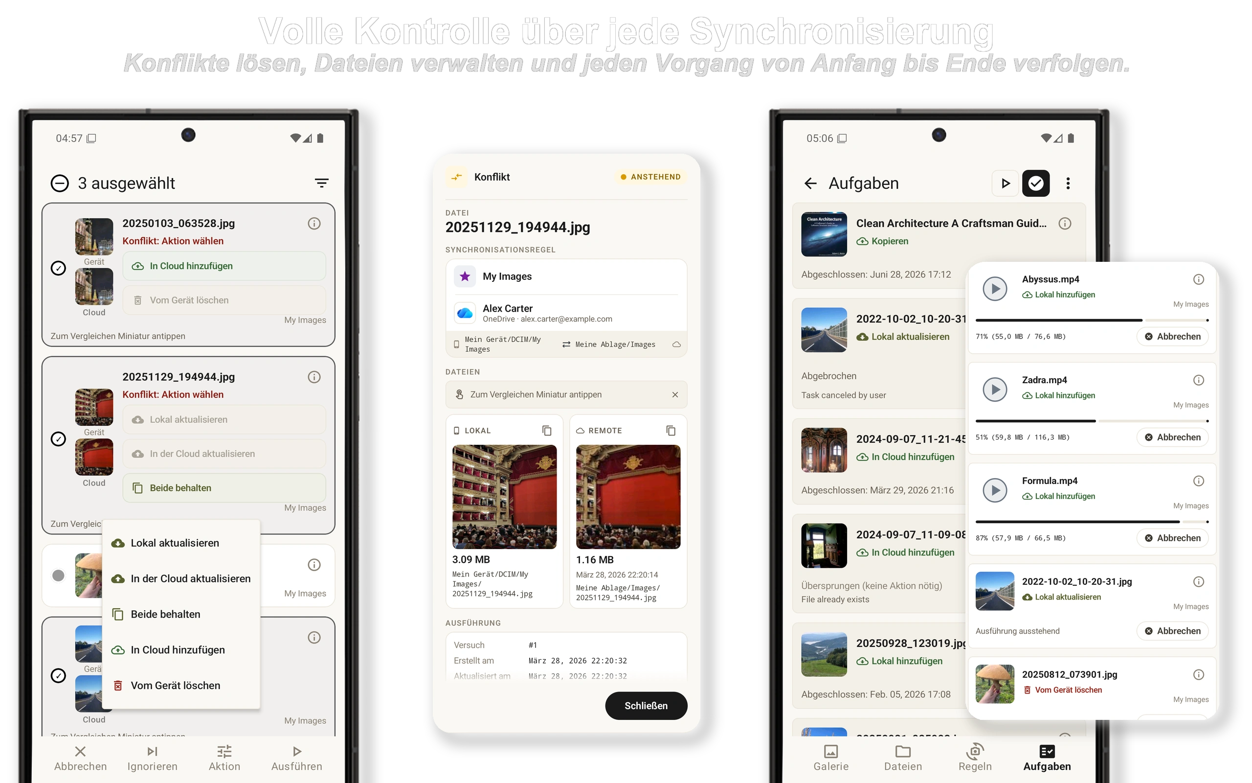 Übertragungsfortschritt verfolgen und Aufgabenverlauf einsehen