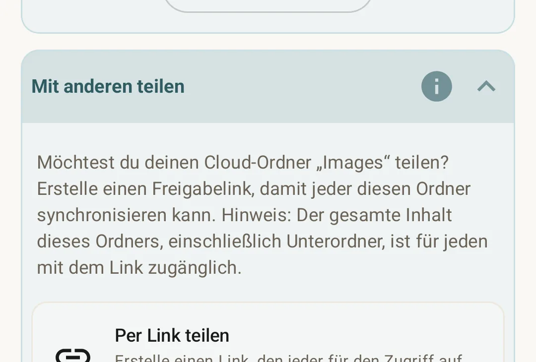 Cloud sharing dialog for generating an invite link to a shared destination folder.