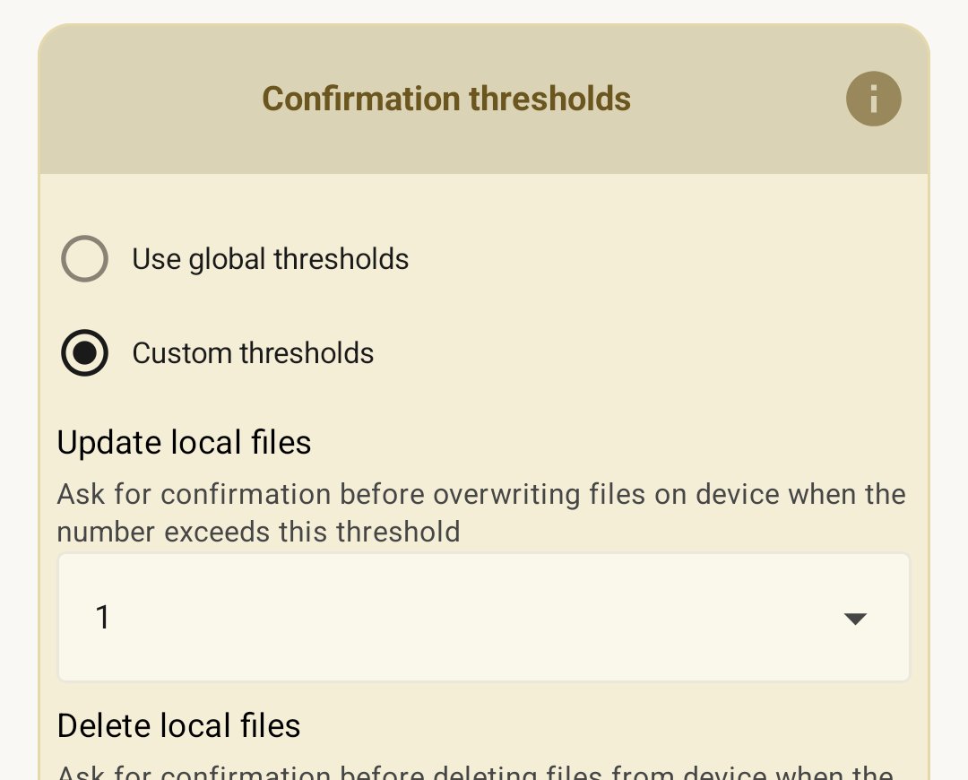 Rule editor — threshold settings limiting how many files a single run may delete or update before pausing for review.