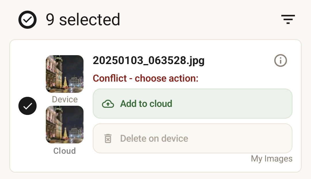 First-sync preview showing detected files and planned actions before any change runs
