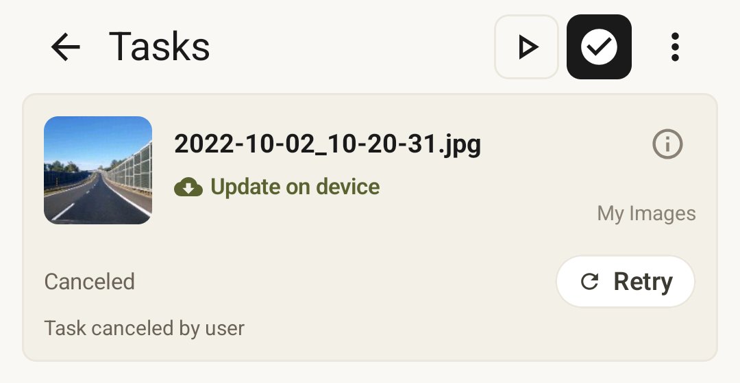 Tasks history showing the full log of past sync activity