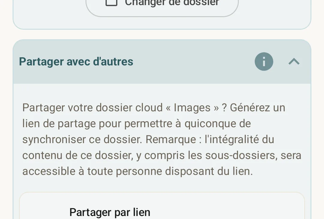 Cloud sharing dialog for generating an invite link to a shared destination folder.